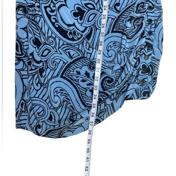 Plenty Tracy Reese Silk Mini Dress Motif Side Snap Asymmetrical Blue Mod Size 6 - Picture 11 of 11